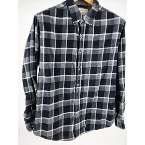 Weatherproof Vintage Mens Large Flannel Black White Plaid Long Sleeve Button Up